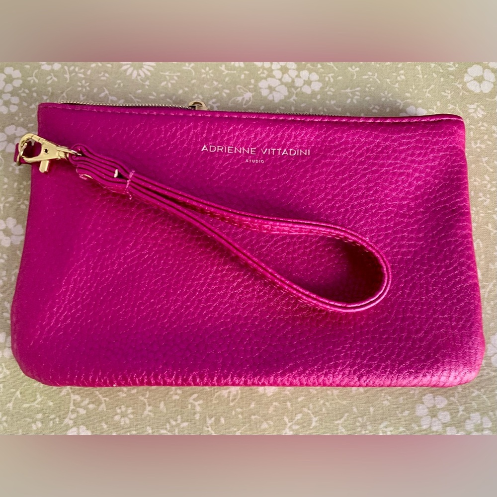 Adrienne Vittadini Hot Pink Leather Wristlet Clutch